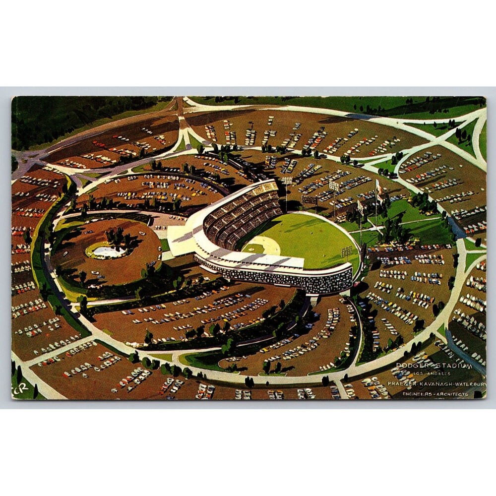 Postcard California Los Angeles Dodger Stadium Chavez Ravine Drawing c1960s CA